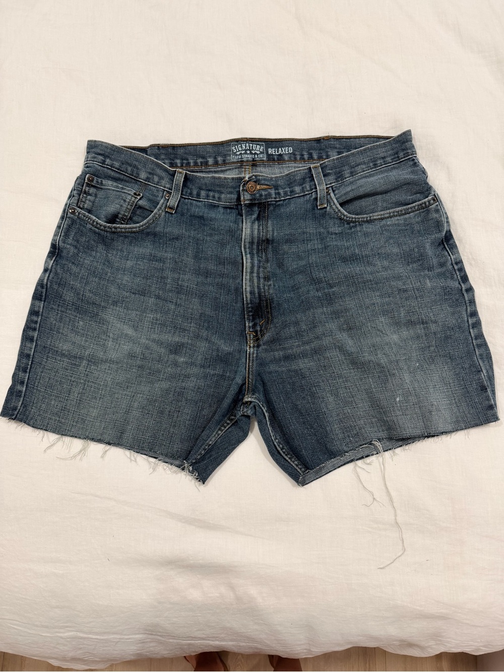 Upcycled Levi Denim Jean Shorts - Faded Blue Size 40 waist